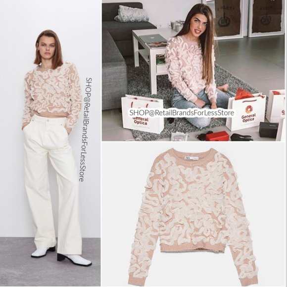 ZARA RIBBON ORGANZA CHIFFON DUSTY PINK KNIT CONTRASTING TRIM SWEATER $69.90 - Picture 6 of 14